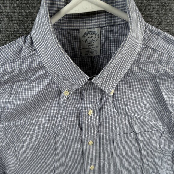 Brooks Brothers Non Iron Button Up Shirt Long Sleeve 16 35 Regent Check Blue - Picture 2 of 12